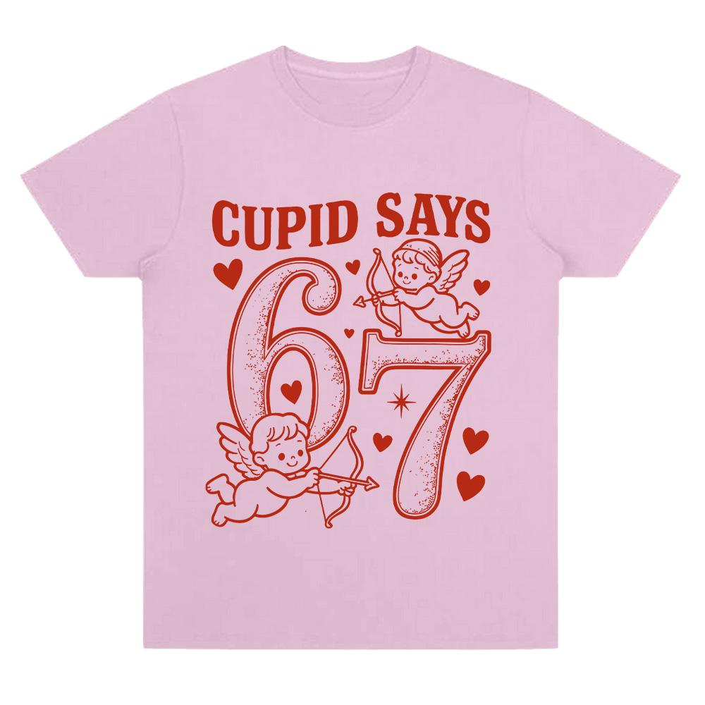 Comfort Cotton Cupid Day 67 Love Graphic T-Shirt Funny 67 Valentines Day Tee Funny Number Meme Top Valentines Day Clothes Unisex