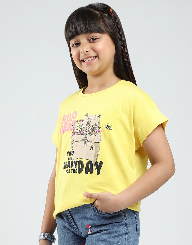 Monte Carlo Girls Printed Round Neck Half Sleeve Top