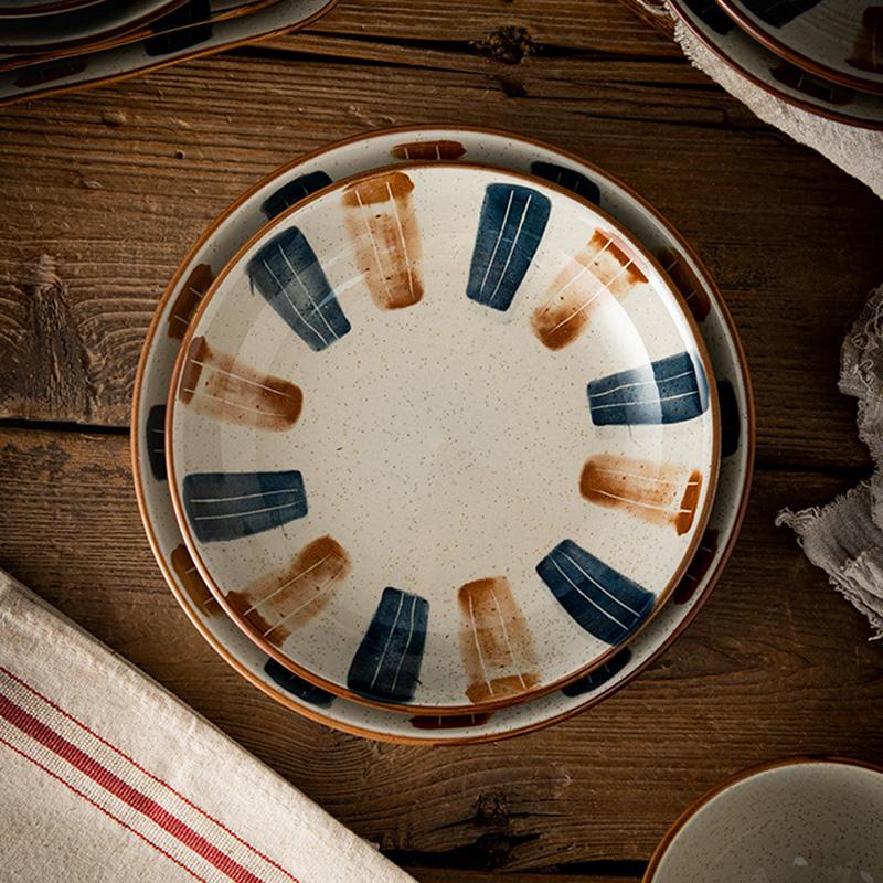 Japanese Style Ceramic Plates Household 7~8 Inch High End Underglazed Colour Sushi Dish New Aesthetic Vintage Kitchen Tableware