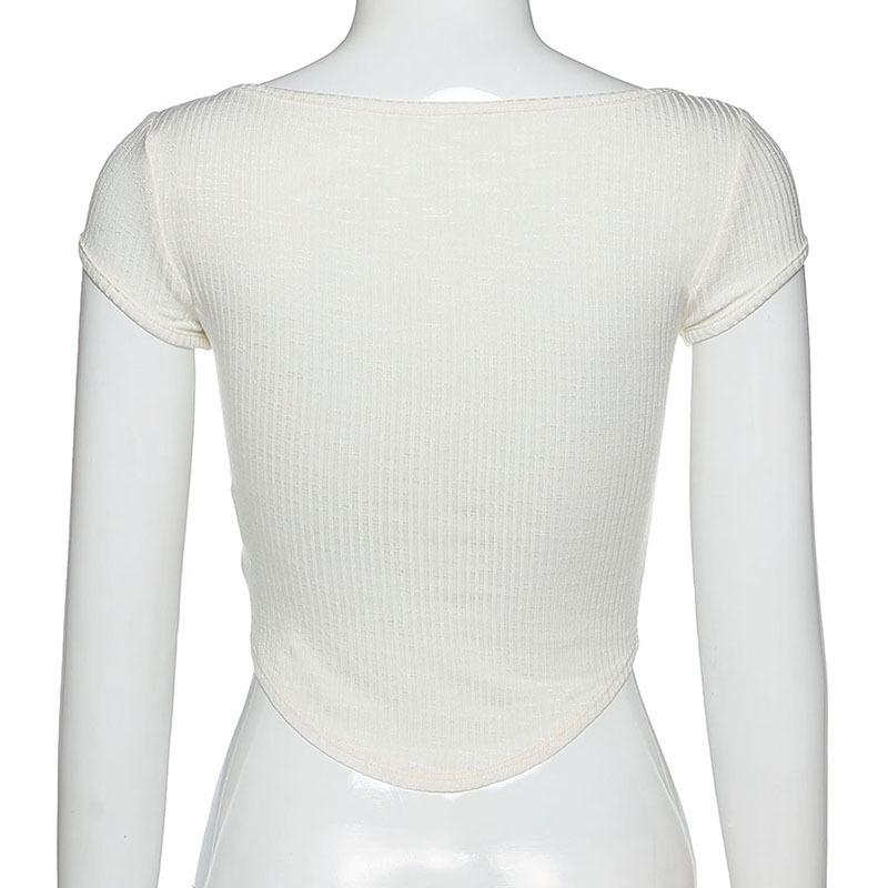 Sommermode Damen T-Shirt U Kragen Volltonfarbe Sexy Nabel Abnehmen Bodenbildung Kurzarm Tops