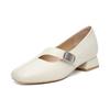 Square Head Shallow Mouth Single Shoes Women's Soft Leather Metal Buckle Internal High Thick Heel Medium Heel Women's Shoes