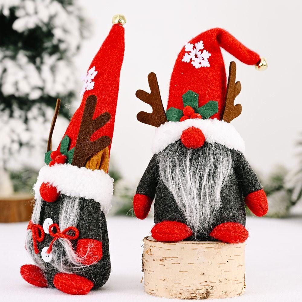 Cloth Deer Antlers Dwarf Ornament Handmade Faceless Doll Christmas Plush Doll Cabinet