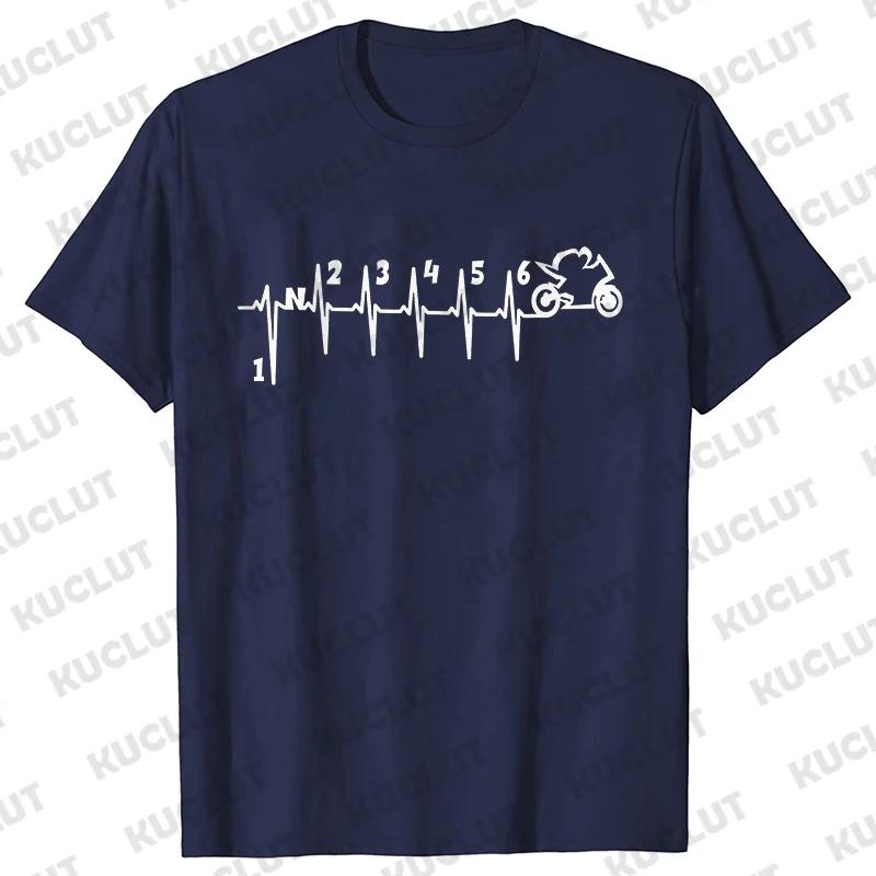 Casual Men T-Shirt Short Sleeve T-Shirt 1N23456 Motorcycle Gear Shift Heartbeat Biker Print Tops Men Clothing Fashion T-Shirt
