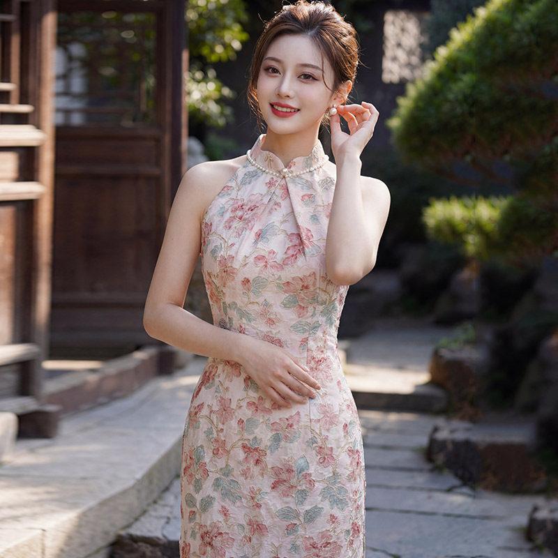 Pink neck national style new Chinese Suzhou long cheongsam improved young 1011 new women's high-end summer