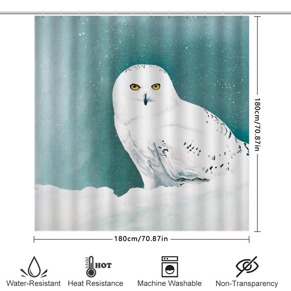 Winter Snow Owl Bathing Set White Waterfall Print Shower Curtain for Bathroom Decor Home Decoration Waterproof Fabric with Hooks