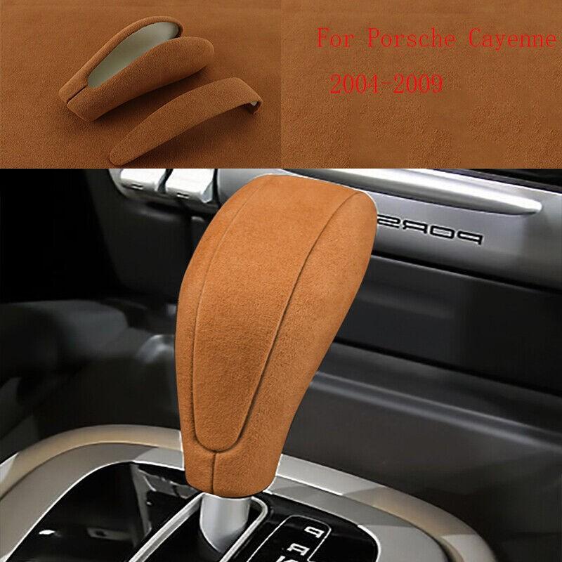 For Porsche Cayenne 04-09 Brown Alcantara Car Gear Shift Knob Shifter Lever Trim