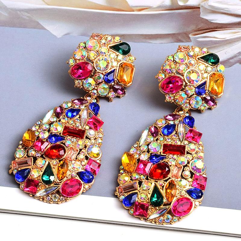 New Colorful Crystals Drop Earrings Fine Jewelry Accessories For Women Fashion Trend Rhinestone Pendientes Bijoux