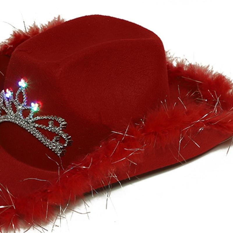 Feather Cowboy Hat Fedora Cowgirl Hat Bachelorette Party Hat For Bridal Party Led Cowboy Hat Bachelorette Party Prop