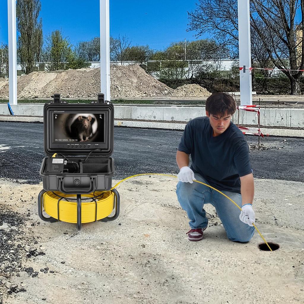 Sewer Camera 98 ft/30m Self-Leveling Drain Camera with 9" Screen 36X Zoom