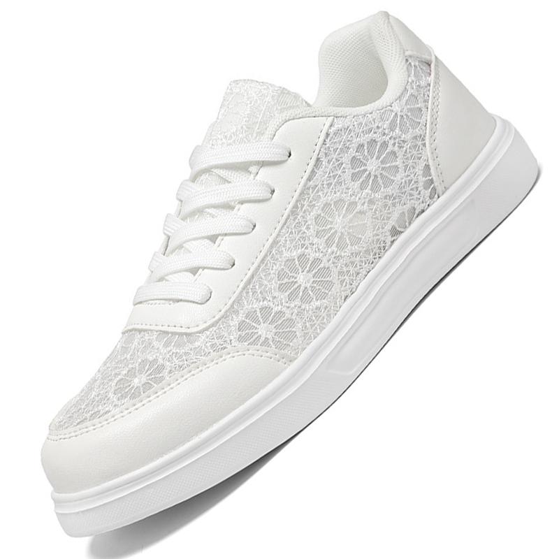 

White Lace Walking Shoes Women Breathable Mesh Casual Sneakers Fashion Hollow-out Daily Flats for Traveling Jogging 42 білий