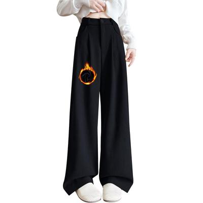 Sillictor Long Thick Popular Casual Easy Size Women's Wide-Leg Fleece-Lined Pants, Goose-Pant Slacks, Pants, yc331-B-blk-XL