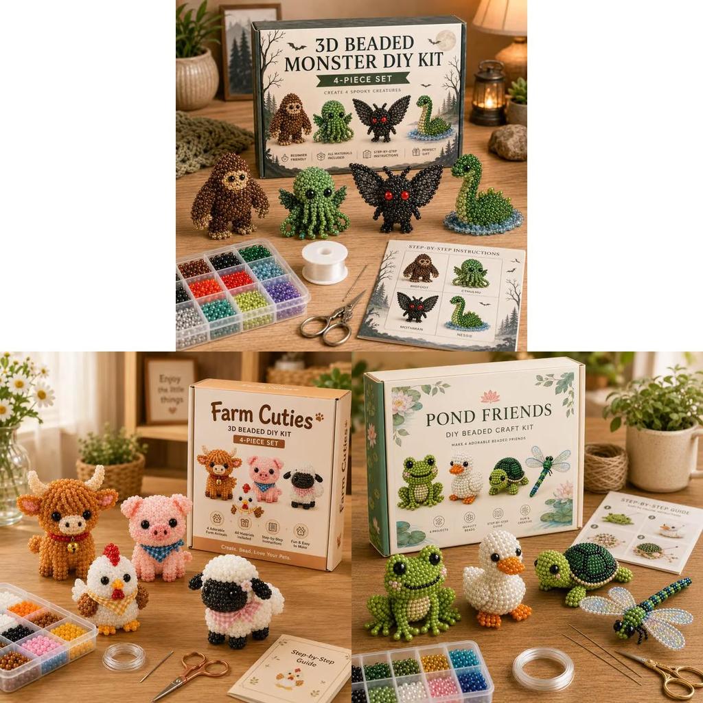 Kleines 3D-Tier-Bastelset mit Perlen und Kunststoffmaterialien für DIY-Tierdekoration und Kinderkreativität