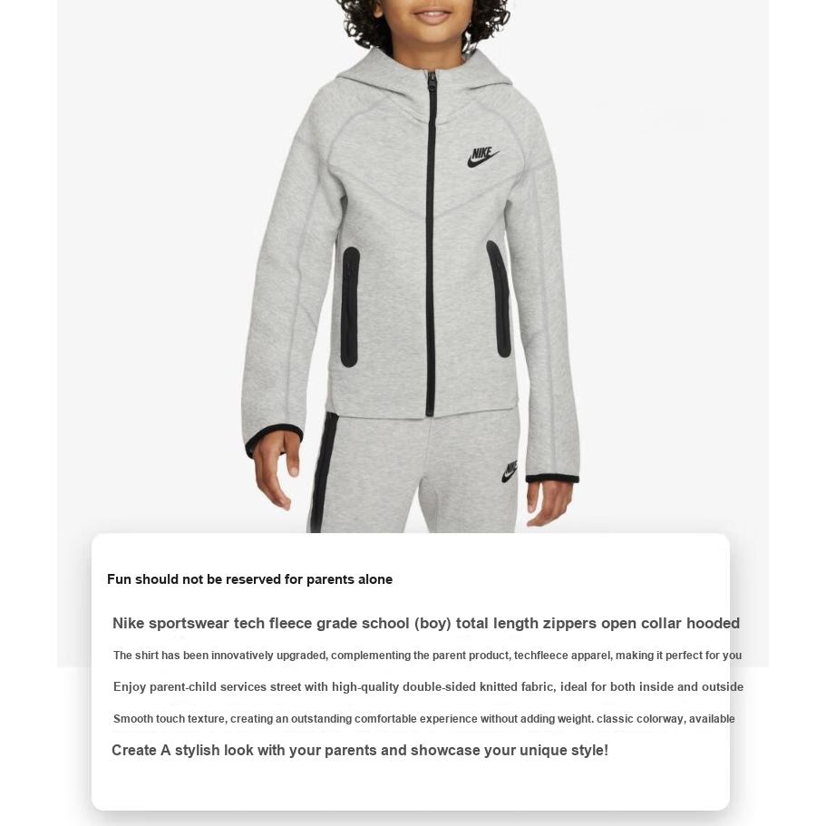 Nike Sportswear Tech Fleece Logo Print Zip-Up Hoodie Kids Hoodies Light-Gray FD3285063