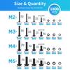 1800PCS Metric Screw & Bolt Kit: M2 M3 M4 M5 Hex Socket Button Head Screws, Lock & Flat Washers, Nuts, 10.9 Alloy Steel, Black
