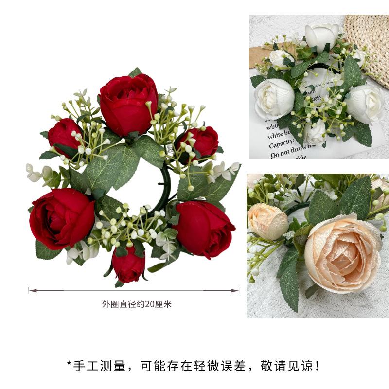 Simulation Dew Lotus Candlestick Wreath, European Holiday Table Candle Cup Decorative Ring Simulation Candlestick Wreath