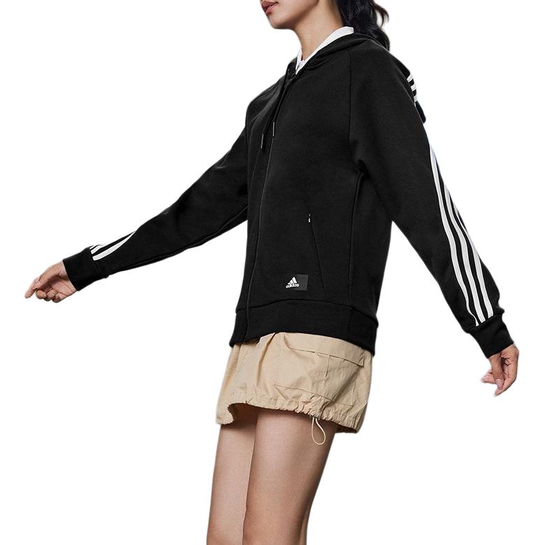 adidas Veste à capuche sportive à rayures colorblock pour femmes Vestes Noir H57287