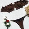 Costume da bagno da donna in pizzo tinta unita manica corta bikini sexy catena perizoma costumi da bagno brasiliani da spiaggia