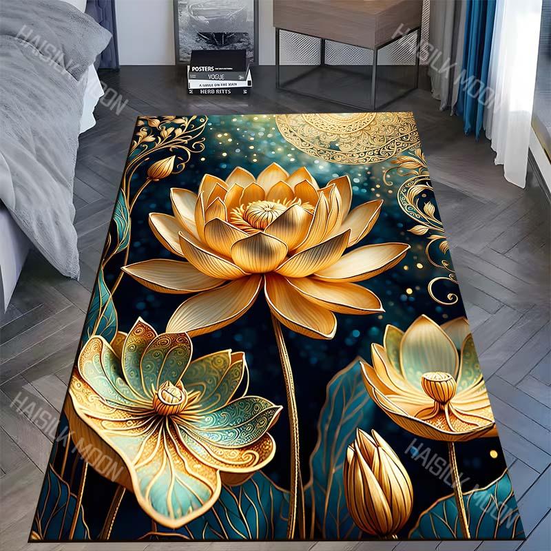 

1PC Golden lotus, starry background Carpet for Living Room Bedroom Sofa Home Decor Rus Non-slip Floor Mat Luxury Gift 40cm x 60cm