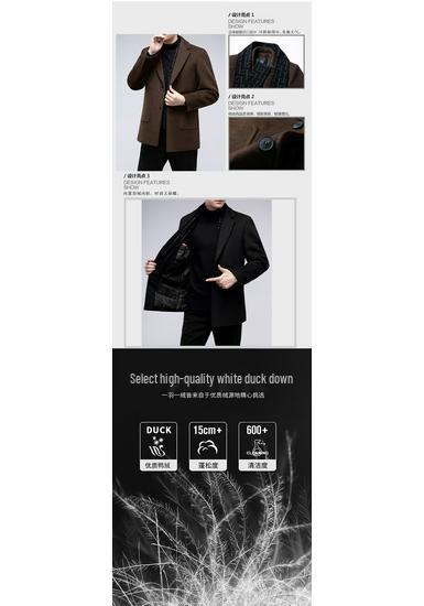 Men's Mid-Length Wool Blend Coat with Suit Collar and Down Liner for Autumn/Winter Business Fashion
