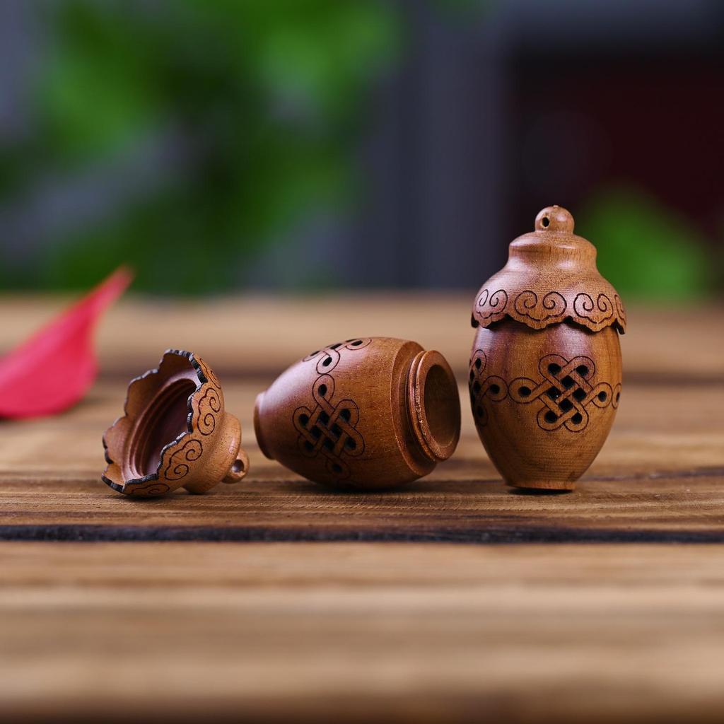 Red Sandalwood Acorn & Pine Cone Pendant Keychain with Screw-Open Wish Bottle