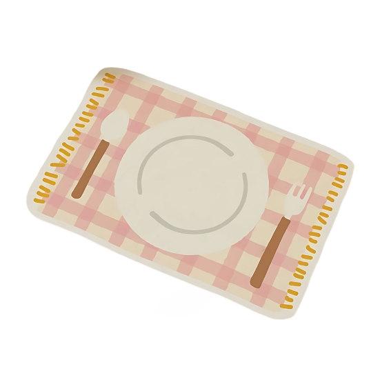 Rectangular Plaid Placemat, Heat Resistant Non-Slip Colorful Dining Placemat, Cute Tableware Patterns, Artificial Leather Table Protector Mat for Home розовый