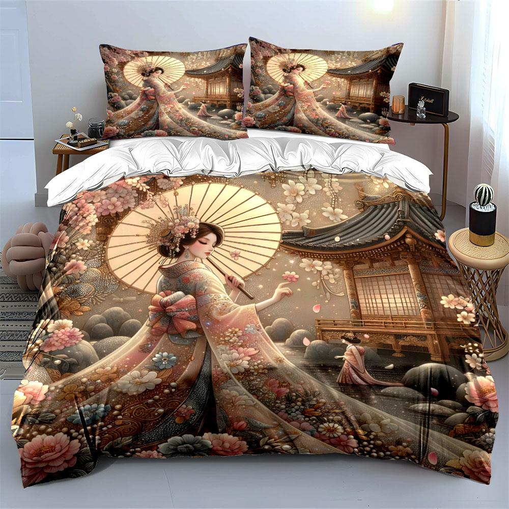 Elegant Kimono Floral Decoration Set Multiple Sizes Kid'S And Adults' Bedroom Exquisite 3Pc Bedding Set, Gift