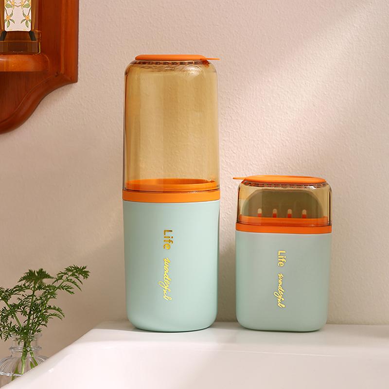 2Pcs/Set Portable Soap Holder Toothbrush Case Durable Plastic Travel Essentials Toiletry Set Easy-Clean Gym Bathroom Accessories небесно-голубой