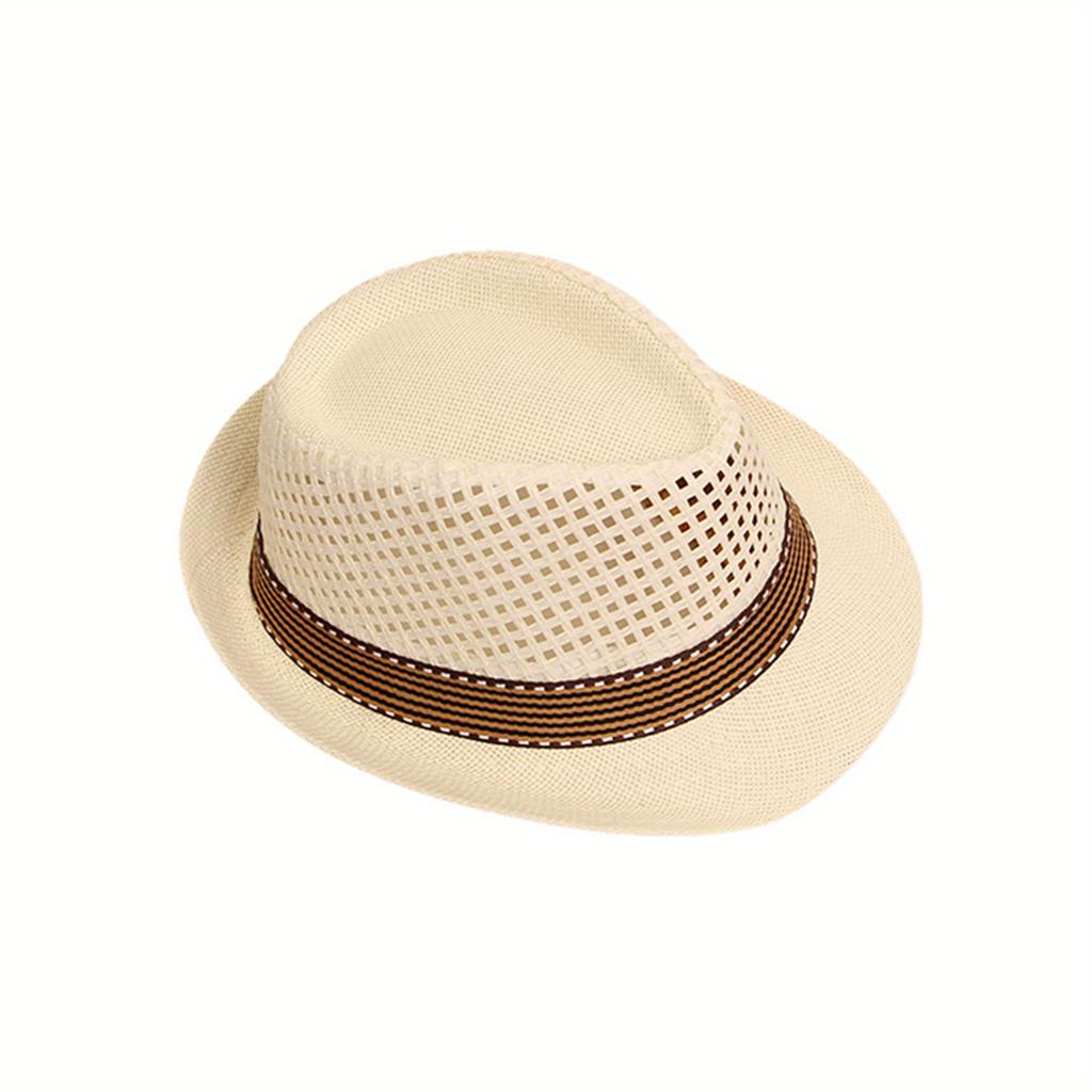 1pc Retro Unisex Straw Hat - Breathable Dual Tone Mesh Shoulder Strap, Dark Waistband, Summer Beach Vacation Sun Hat