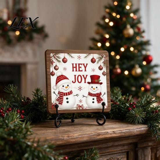 Holiday Gift for Pet Owners Christmas Wooden Tabletop Decor, 2D Santa Ornament with Iron Stand, Rustic Lover Sign Home And Cafe Festive Shelf,