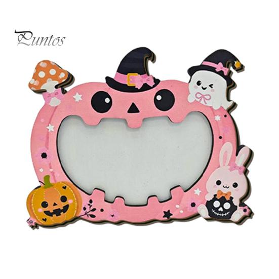 Waterproof Photo Frame Halloween Wooden Frame, Pumpkin Ghost Cat Cutout Picture Holiday Portrait Holder, Double-sided Tabletop Decor for Home