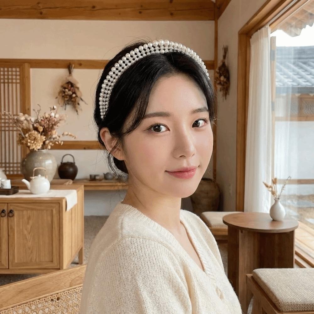 Rhinestones Princess Crown Headband Elegant European Hairband Pearl Headwear  Bridal Accessories