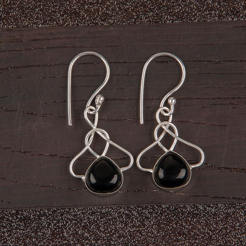 Black Tourmaline Gemstone 925 Solid Silver Jewelry Handmade Boho Earrings 1.50" EE-2-27