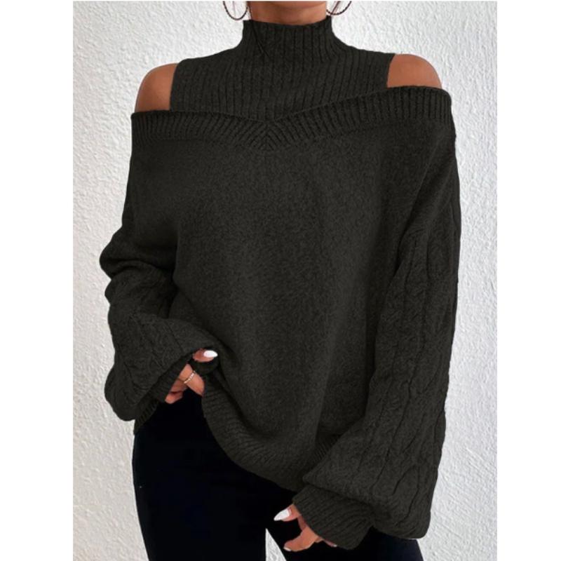 Hochwertiger Winter-Off-the-Shoulder-Halbrollkragenpullover für Damen, lockerer Strickpullover für Damen