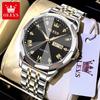 OLEVS Luxury Man Watch Solid Steel Strap Waterproof Men's Watches Fashion Rhombus Mirror Dual Calendar Quartz Wristwatches 9931