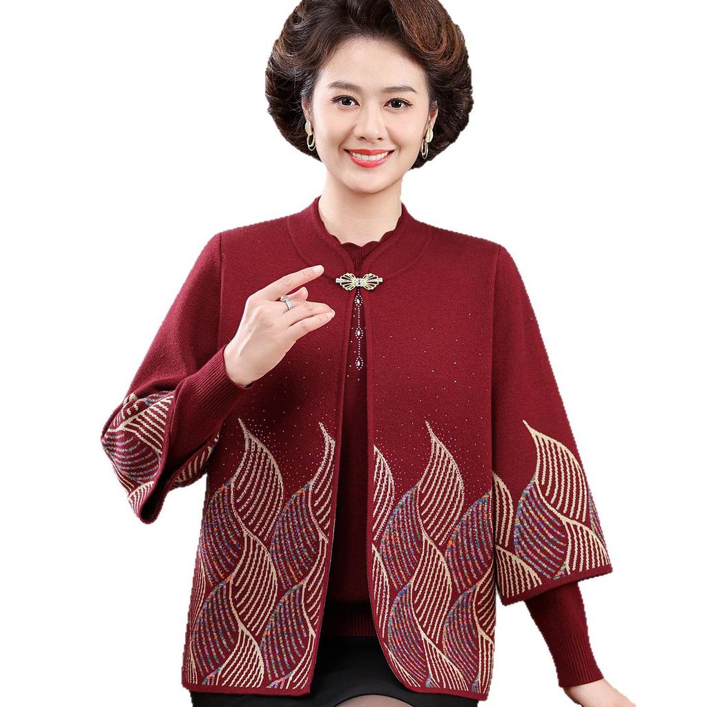 Autumn/Winter Knit Cardigan & Sweater Coat Set for Middle-Aged Women - Ideal for Mother-in-Law Wedding Banquet