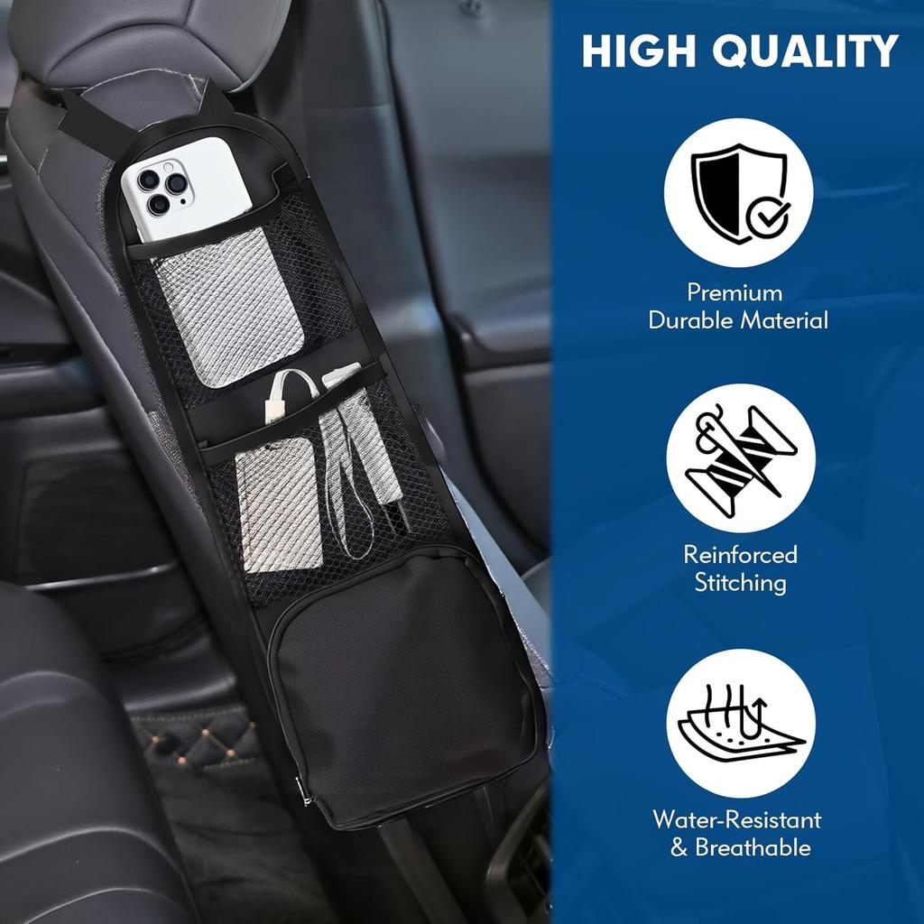 Car Organizer Front Seat, 2PCS Multi-Pocket Car Storage Organizer with Mesh Net, Durable Car Camping Essentials, Universal Car Seat Side Organizer