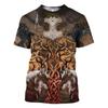 Summer Round Neck 3D Viking Tattoo Print Top Fashionable Casual Short Sleeved Men's T-shirts