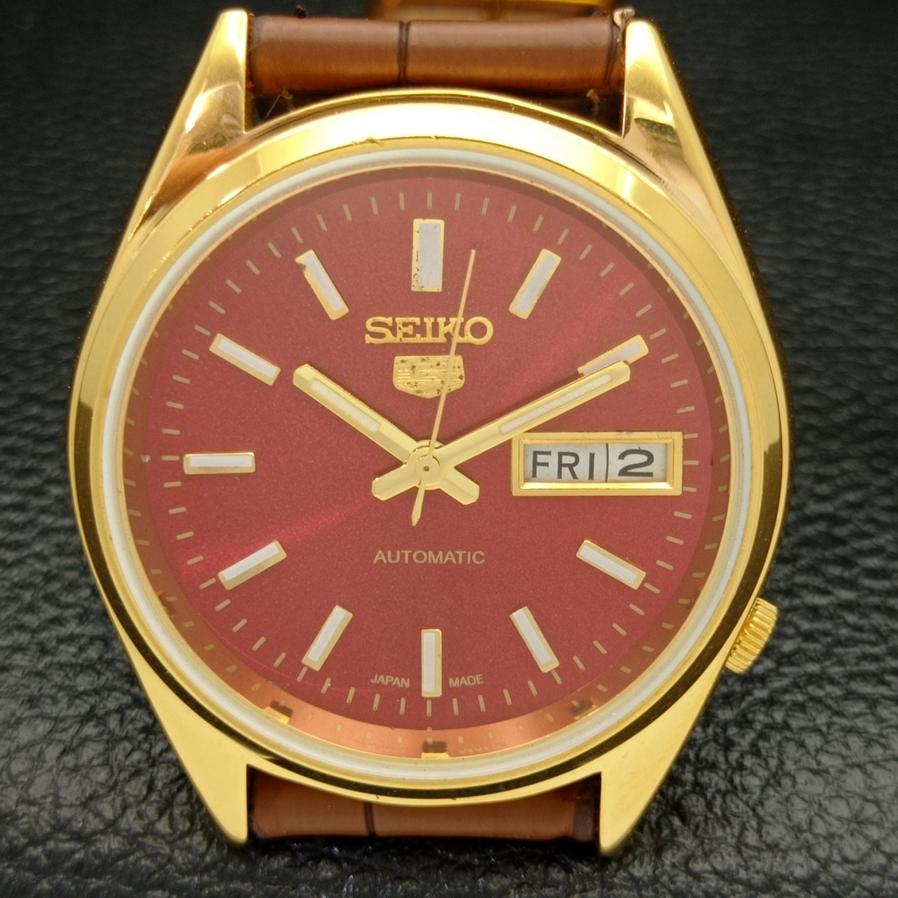 OPPUSSET VINTAGE SEIKO 5 AUTOMATISK 6309A JAPAN HERRE RØD SKIVE KLOKKE a425910-2 RL620a-a425910