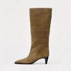 2026 New High Heels Women's High Boots Fashion Dress Pointed Toe Shoes Luxury Knee High Winter Botas Suede Mujer Chelsea Boots