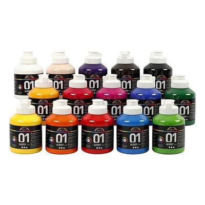 Akrilfesték - ACOLOR - 32000 - 15 szín - 500 ml - Fényes