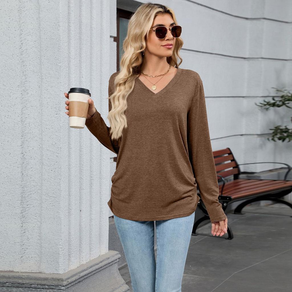 T Shirts For Women Pleated V-Neck Dressy Casual Blouses Printing Short Sleeve Summer Tops Loose Fit