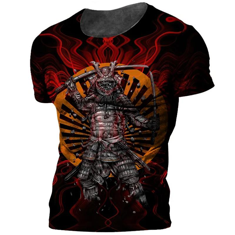 Samurai Harajuku 3D-tryckt herr-t-shirt sommar vintage kortärmad t-shirts streettoppar oversize-kläder t-shirt för män