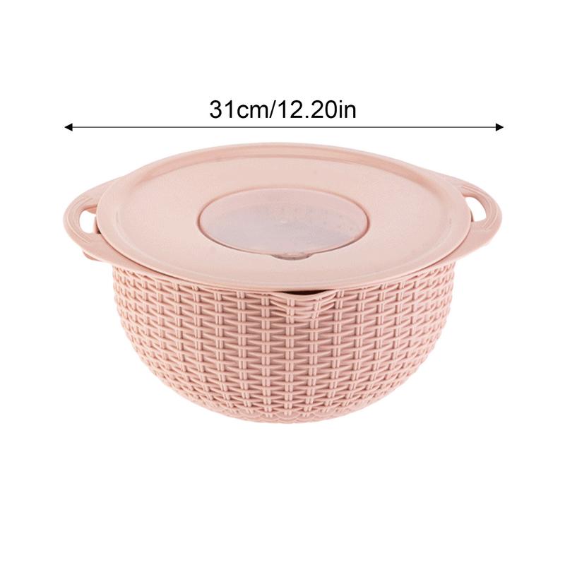 Kitchen Colander Bowl Set Rice Strainer Fruit Cleaner Bowl Stainless Colander Bowl With Handles Double Layer Rotatable Pot