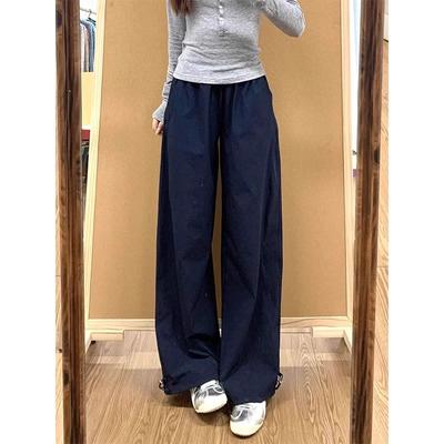 Navy Blue Work Pants for Women In Summer New High-waist Drooping Slim Wide-leg Pants Small Casual Straight-leg Pants