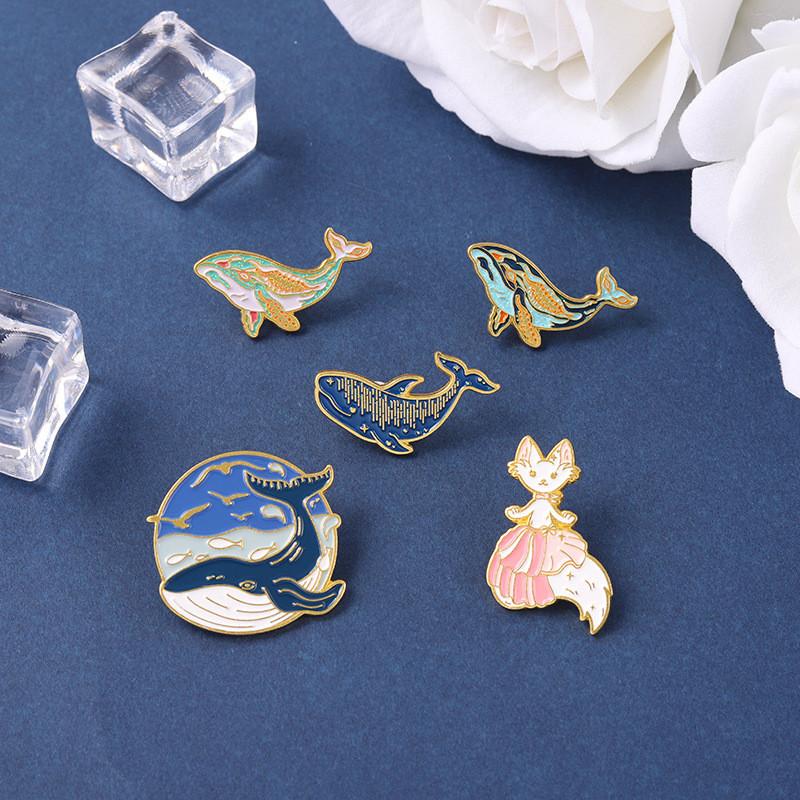 Stylish Ocean Series Cat Whale Brooch Metal Badge Unique Animal Pin For All