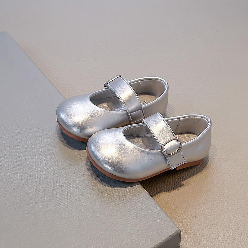 Girls' Leather Shoes 2025 Spring and Autumn New Children's Shoes Silver Little Girl Princess Soft Sole Mary Jane Baby Shoes