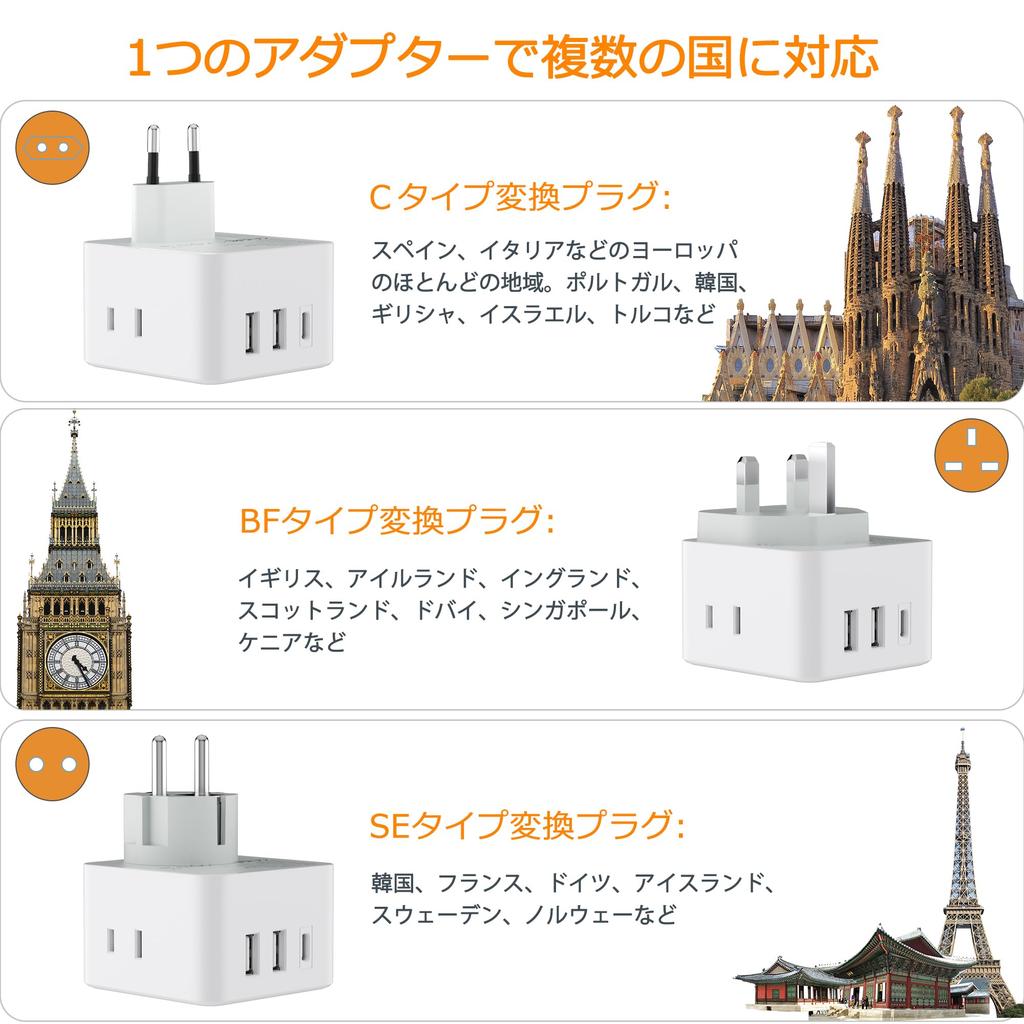 Konvertierung Übersee TESSAN Übersee Reisen 3 AC 2 und 1 Kompatibel mit Ländern wie Hong Southeast Stecker, Steckdose, C/BF/SE Typ, Adapter,