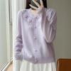 3D Flower Embroidered Korean-Style Wool Cardigan for Women