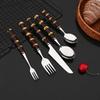 Silver Tableware Cutlery Set 16Pcs Kitchen Flatware Stainless Steel Cutlery Bamboo Handle Dinner Knife Fork Spoon Dinnerware Set