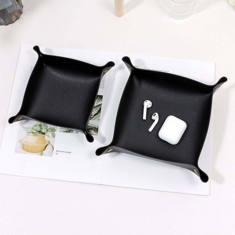 

Nordic Style Leather Storage Tray Desktop Organizer For Key Jewelry Cosmetic Storage Box Folding Organizer Home Decoration 15x15cm